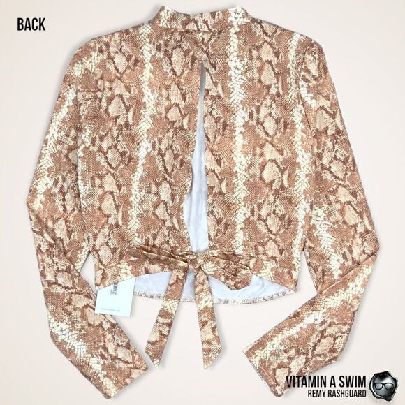 VITAMIN A SWIM REMY RASHGUARD SAND SNAKESKIN PRINT LONG SLEEVE SURF SHIRT CROP - Picture 2 of 16